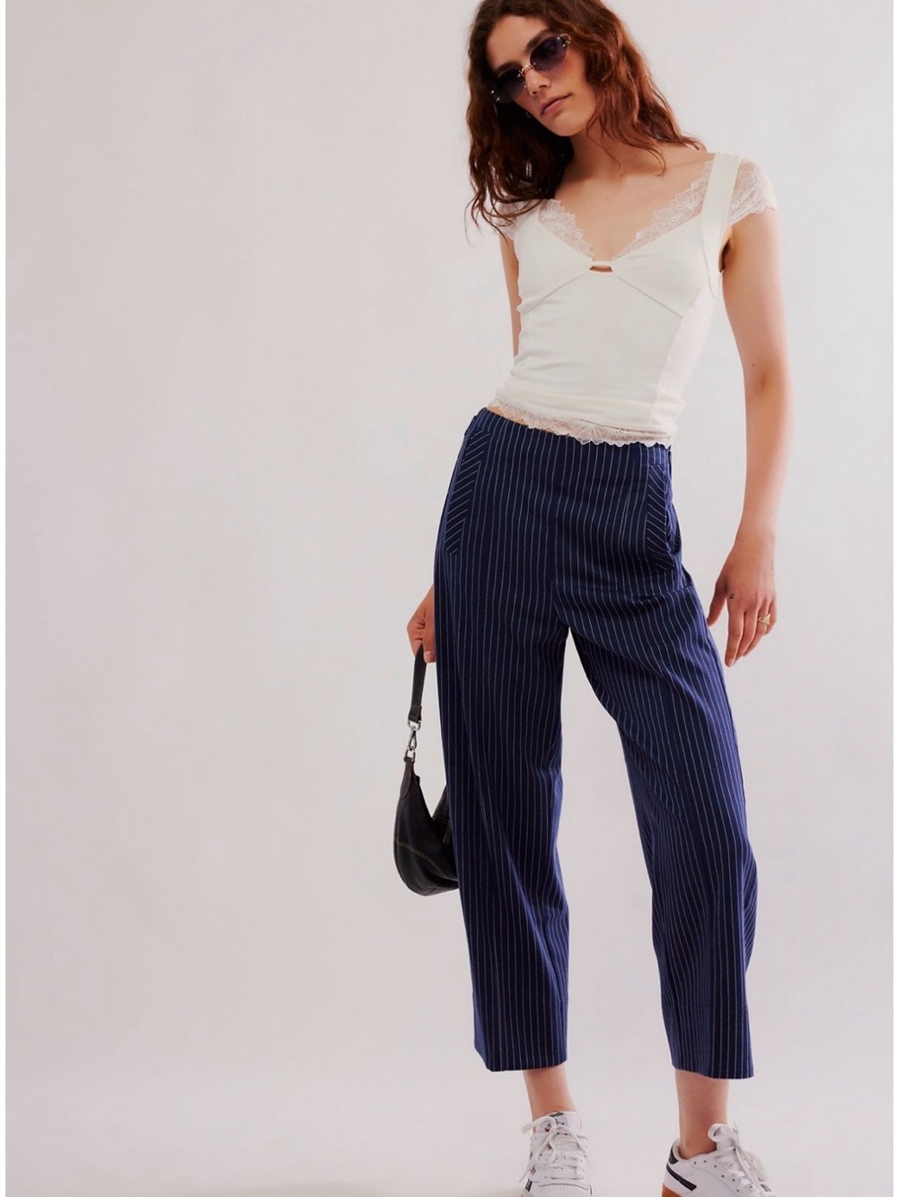 Free People Acadia Navy Pinstripe Cropped trousers